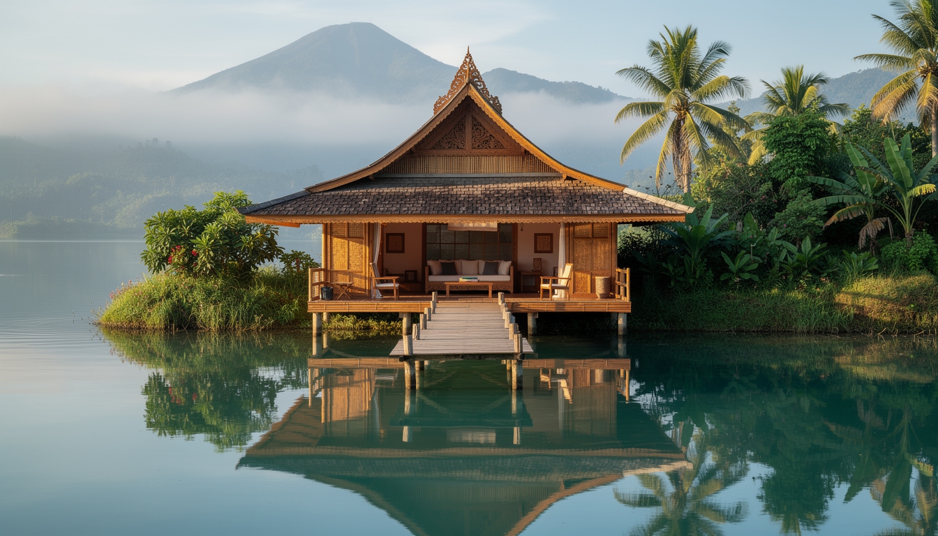 Eco lodge tepi danau di Sumatera dengan arsitektur tradisional dan pemandangan alam